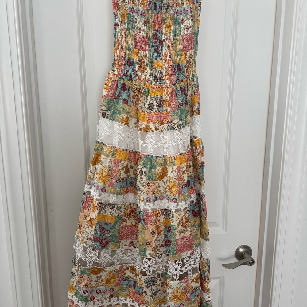 Floral Patchwork Maxi Dress with Lace Details